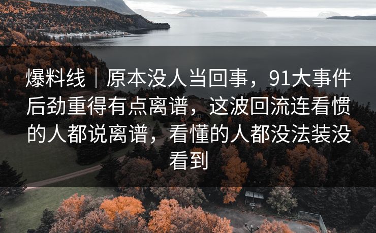 爆料线｜原本没人当回事，91大事件后劲重得有点离谱，这波回流连看惯的人都说离谱，看懂的人都没法装没看到